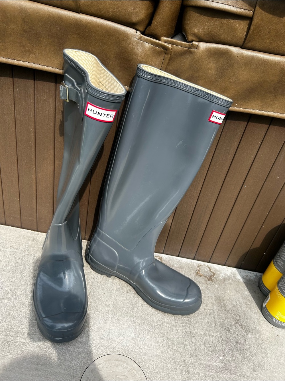 Hunter Original Tall Glossy Grey Rain Boots Size 8